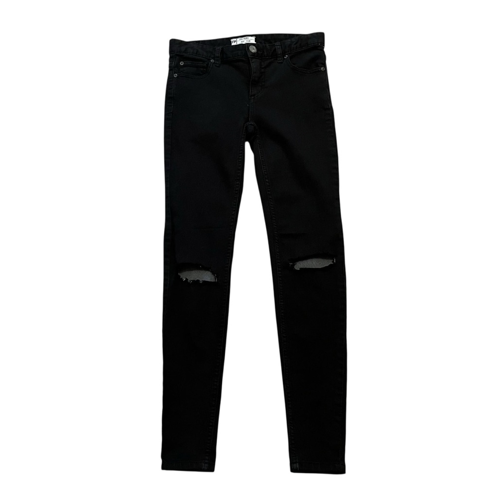 Free People Black Distressed Low Rise Skinny Jean 25